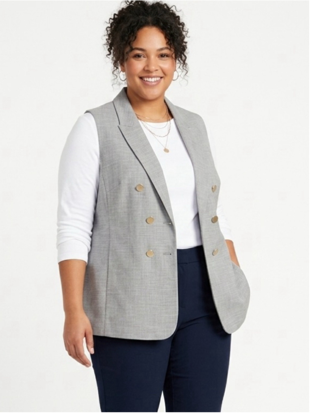 Women's Michel Studio Grey Double-Breasted Tailored Blazer Vest Size 20 - 701
